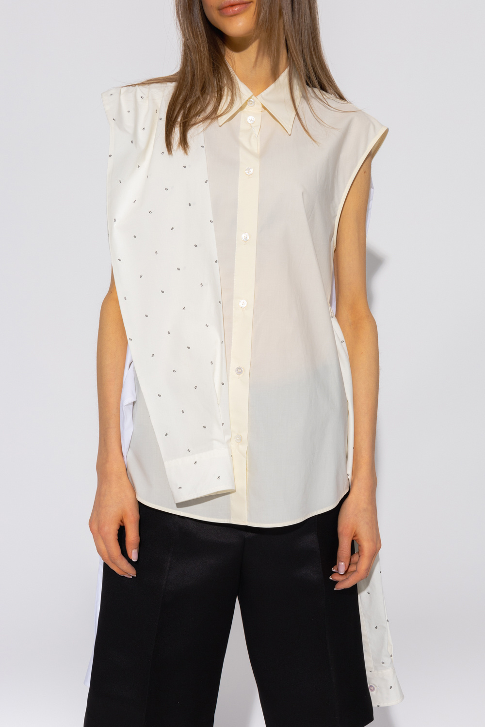 MM6｜SHORT-SLEEVED/SLEEVELESS (SH0GC0051 M20101 900) MM6 Maison Margiela // White Short Sleeves Scarf T-Shirt